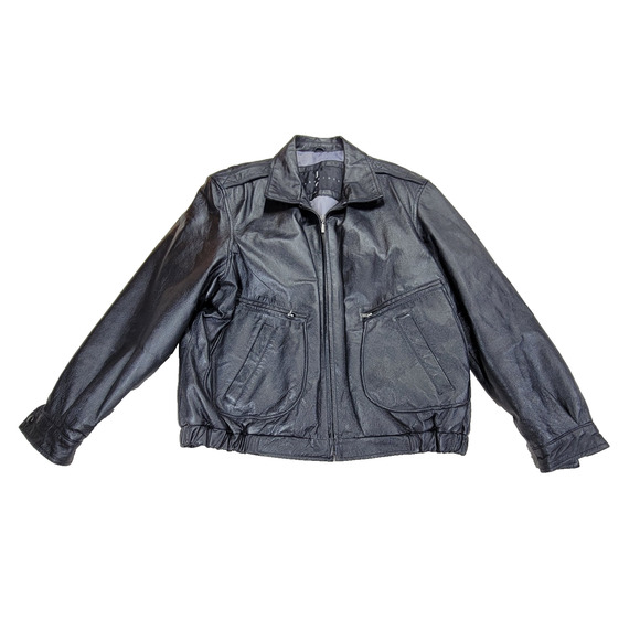Vintage Joshua Ross Jacket Mens Sz XL Black Leather Bomber Motorcycle Insulated - Picture 1 of 16